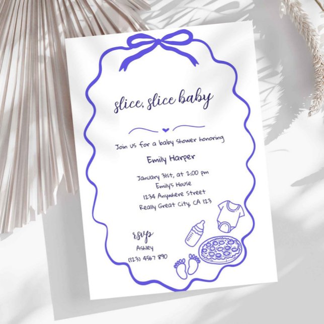 Blå Handritad Pizza Baby Shower Inbjudan Pojke (Skapare uppladdad)