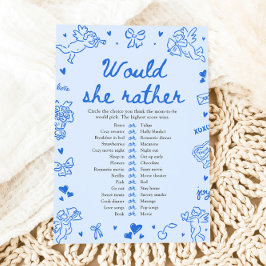 Blå Handritad "Skulle Hon Hellre" Baby Shower-spel Inbjudningar