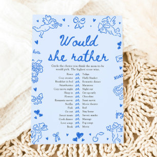 Blå Handritad "Skulle Hon Hellre" Baby Shower-spel Inbjudningar