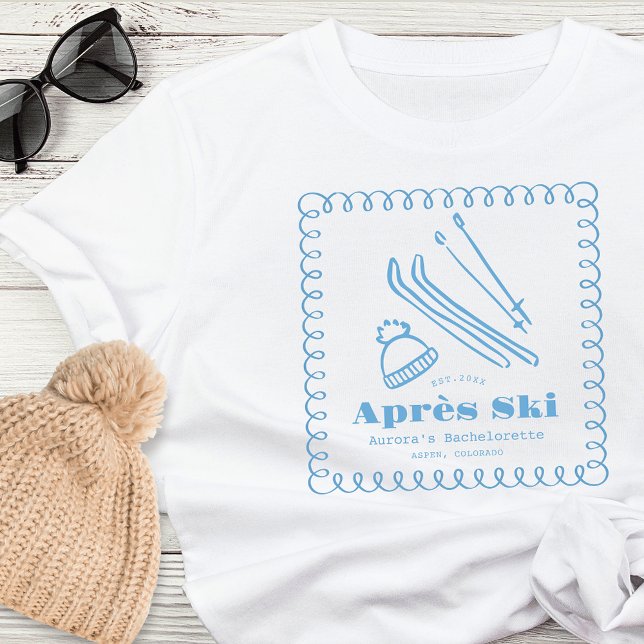 Blå Handritad Vinter Après Ski Sällskapsdama T Shirt (Skapare uppladdad)