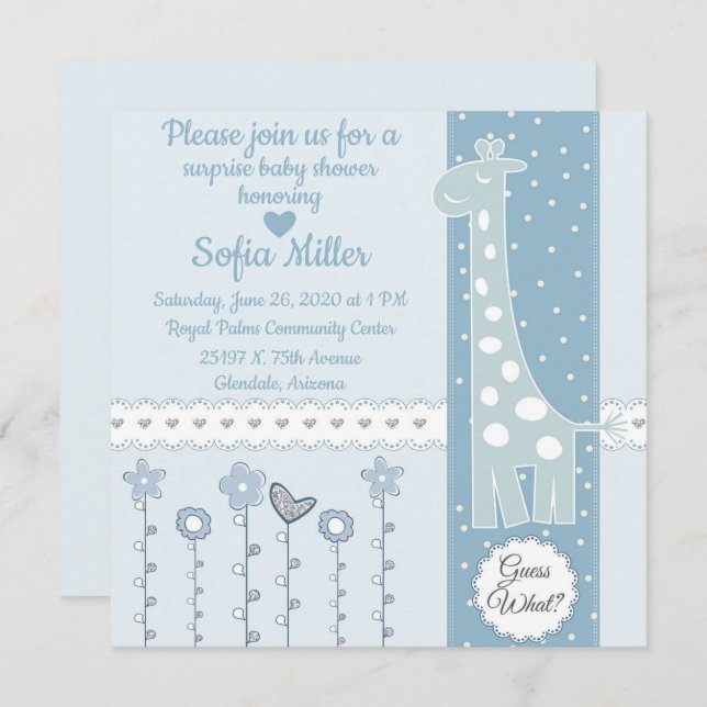 Blå handske babyskor Inbjudan (Fram/baksida)