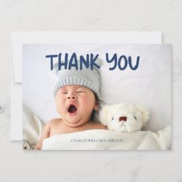 Blå handskriven Tack för babybabyn Kort