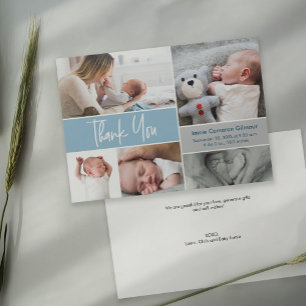 Blå handstilsfotocollage Baby Shower Tack Kort