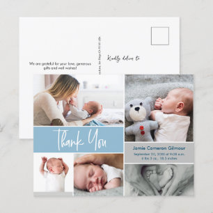 Blå handstilsfotocollage Baby Shower Vykort