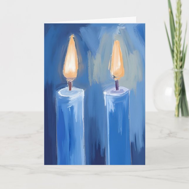 Blå Hanukkah-ljus Helgkort (Framsida)