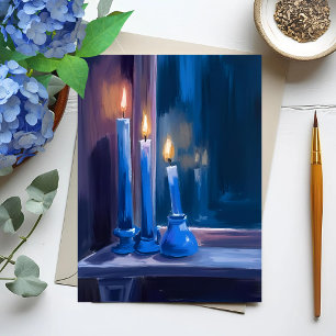 Blå Hanukkah-ljus i akvarell Helg Vykort