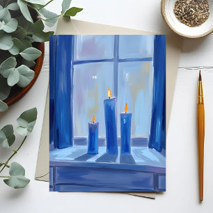 Blå Hanukkah-ljus i akvarell Helg Vykort