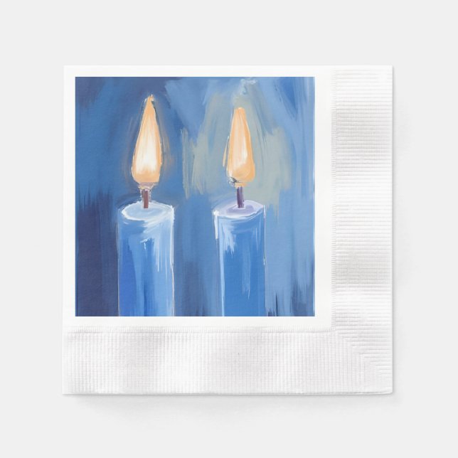 Blå Hanukkah-ljus Vattenfärg Högtid Pappersservett (Framsidan)