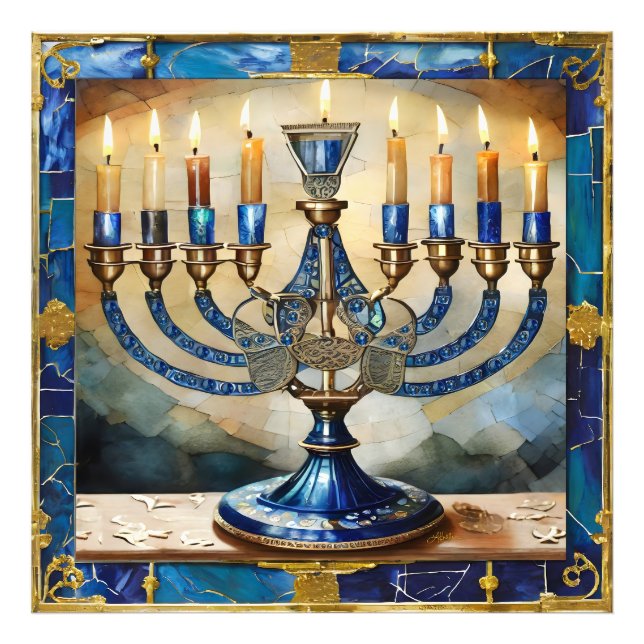Blå Hanukkah-ljusstake Fototryck (Framsidan)