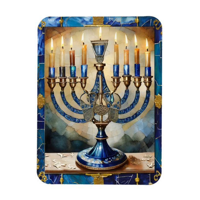 Blå Hanukkah-ljusstake Magnet (Vertikal)