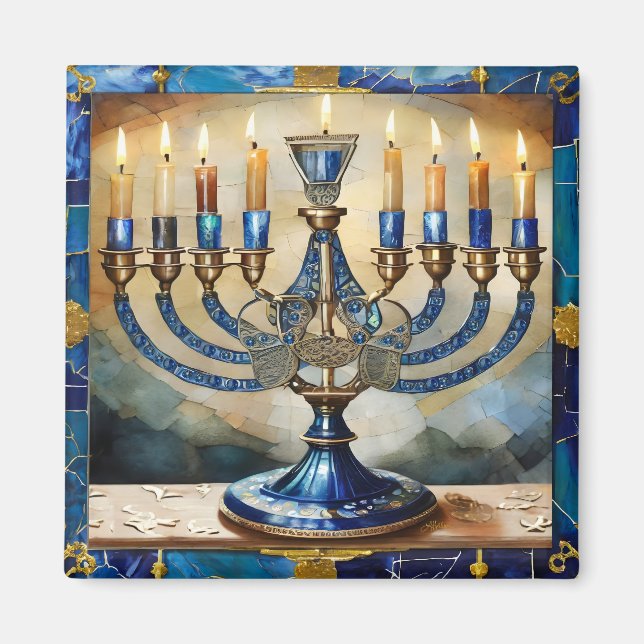 Blå Hanukkah-ljusstake Magnet (Framsidan)