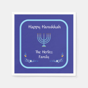 Blå HANUKKAH Menorah Anpassa NAMN Pappersservett