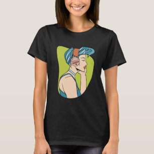 Blå hårade kvinnor lyssnar på musik t shirt