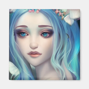 Blå hårig mjölk Fantasy Art Magnet