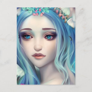 Blå hårig mjölk   Fantasy Art Vykort