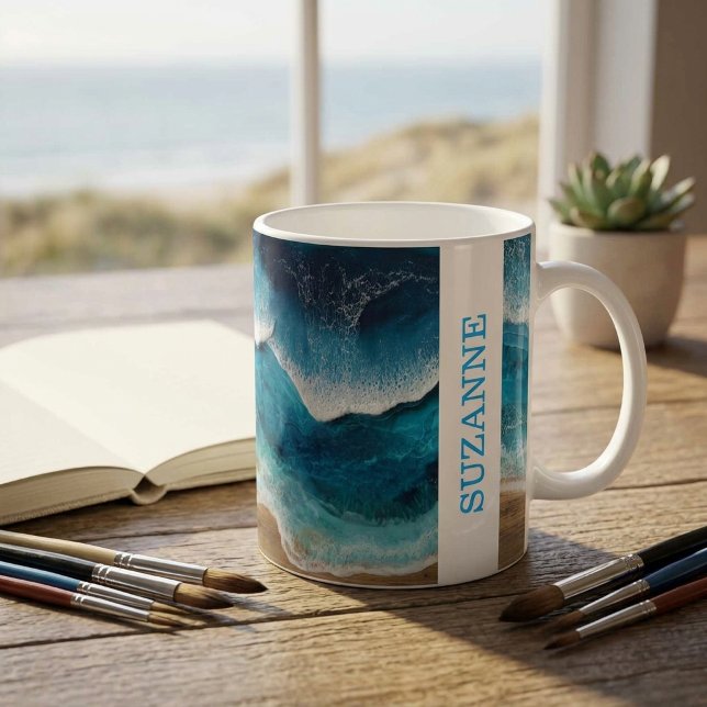 Blå Hartsliknande Vågor Strand Kaffemugg (Skapare uppladdad)