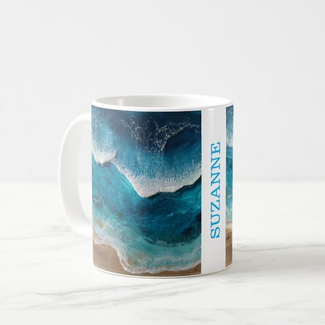 Blå Hartslim Utsikt Vågor Strand Kaffemugg (Framsida vänster)