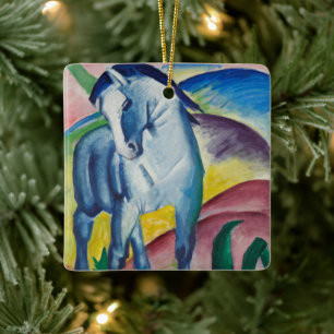 Blå häst av Franz Marc, Vintage finkonst Julgransprydnad Keramik