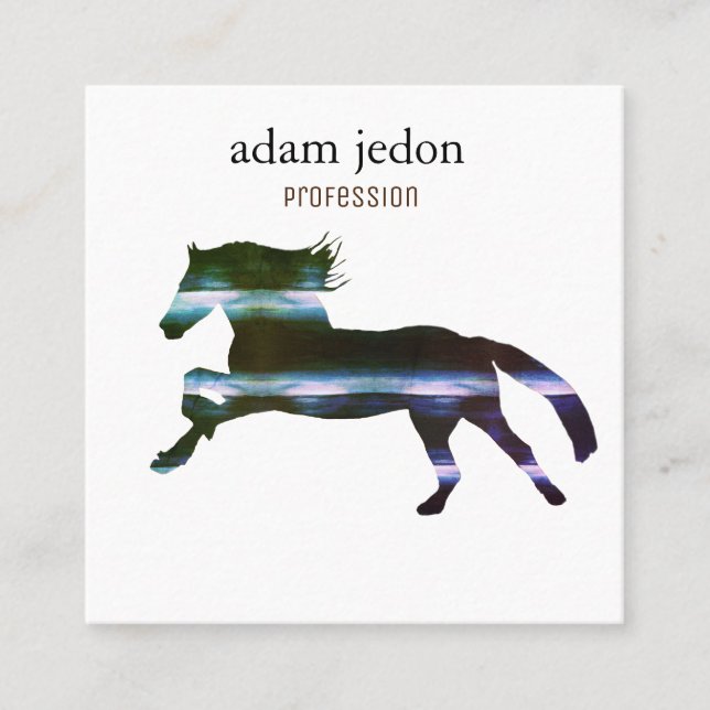 Blå häst fyrkantigt visitkort (Framsida)