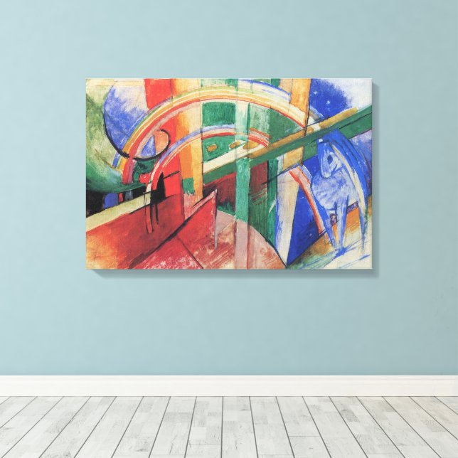 Blå häst med regnbåge av Franz Marc Canvastryck (Insitu (trägolv))