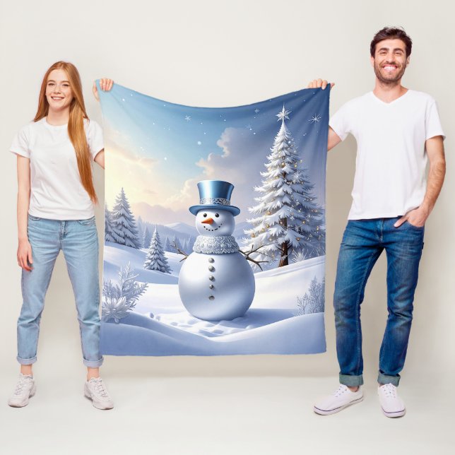 Blå hatt snömannen fleecefilt (På plats)