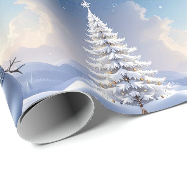 Blå hatt snömannen julgran högtid presentpapper (Rullad Hörn)