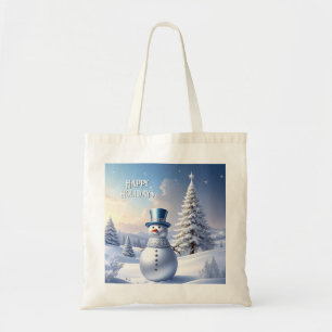 Blå hatt Snömannen Julgran Holiday Tote Bag Tygkasse
