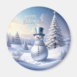 Blå hatt snömannen julgran semester magnet