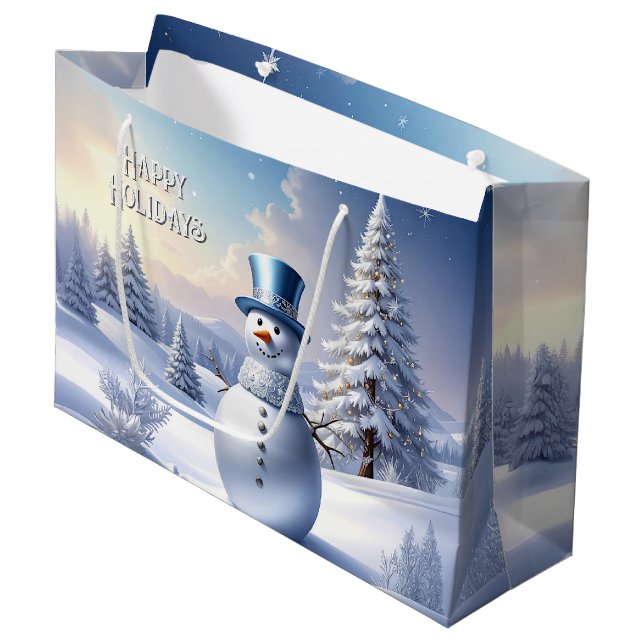 Blå hatt snömannen julgran semester presentväska (Framsidan Vinklad)