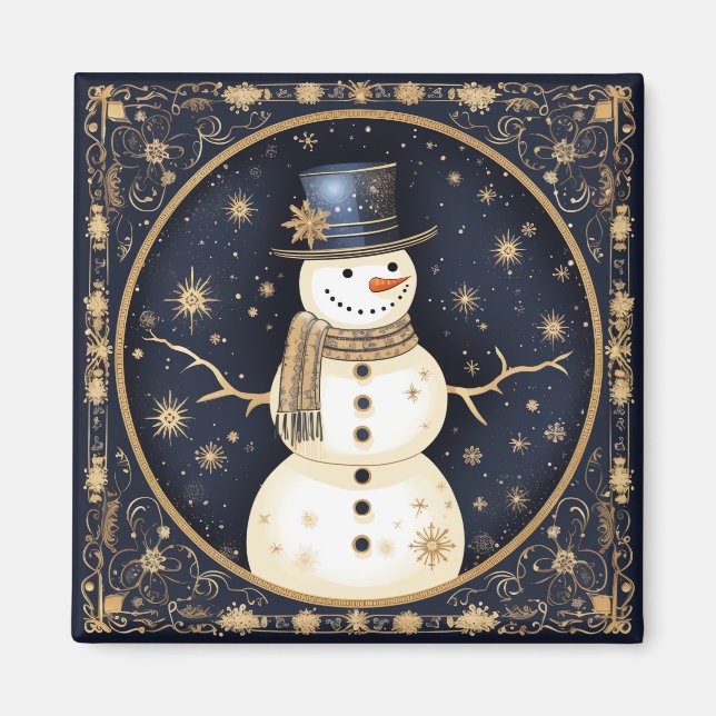 Blå hatt snömannen julmagnet magnet (Framsidan)