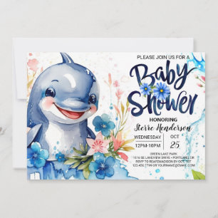 Blå hav och Blommigt Dolphin Boy Shower Inbjudningar