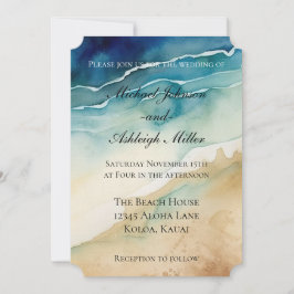 Blå Hav Sand Bröllop Inbjudningar