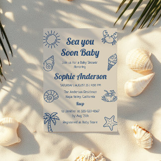 Blå Hav Se Dig Snart Baby Strand Baby Shower Inbjudningar