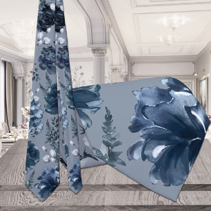 Blå havets Blommigtar Dusty Blue Bröllop Slips