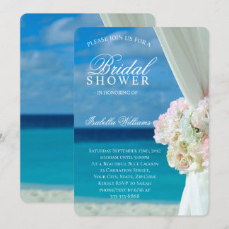 Blå havs- och Sandy Beach Flowers-Möhippa Inbjudningar