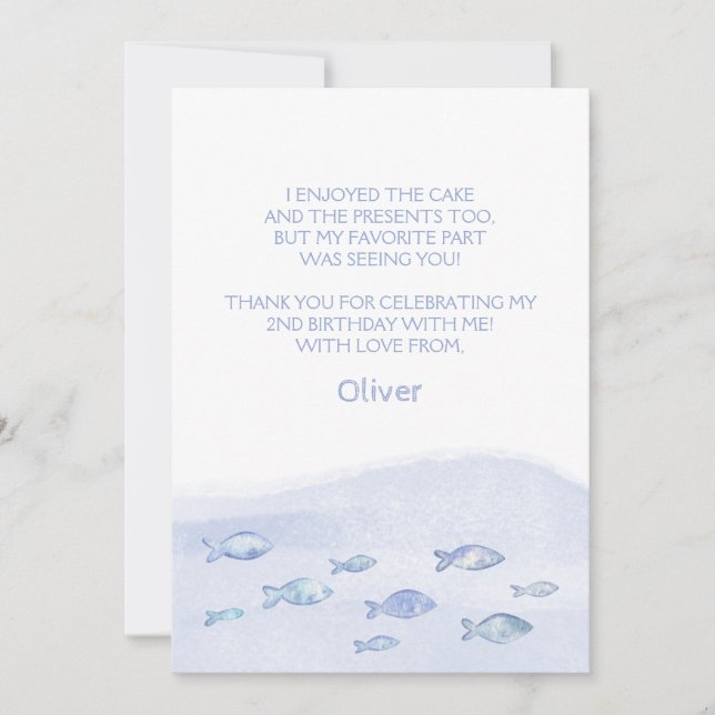 Blå havsfisk 2:a pojkens födelsedag tackkort  tack kort (Framsida)