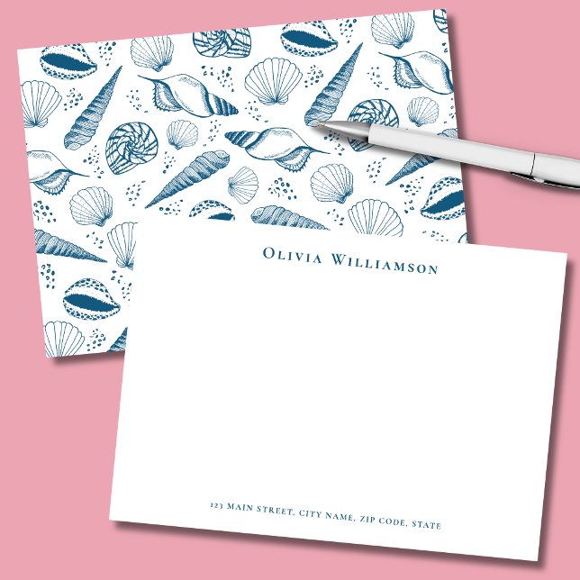 Blå Havssnäckor Kust Anteckningskort (Teal blue seashells personalized stationery note cards)