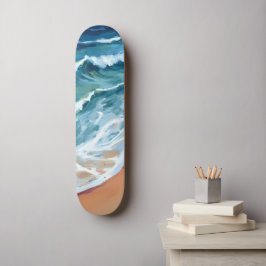 Blå Havsvågor Akvarell Mini Skateboard Bräda 18,5 Cm