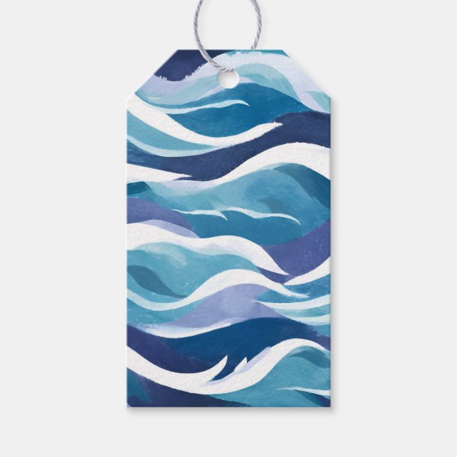 Blå havsvågor | Modern minimalistisk akvarell  Presentetikett (Framsidan)