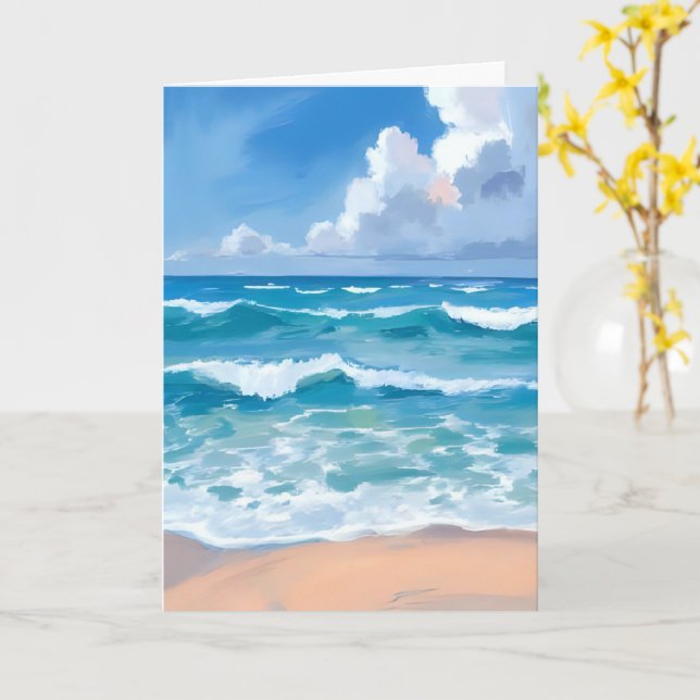 Blå havsvågor | Strand Hav Aquarell  Kort (Gul blomma)