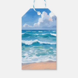 Blå havsvågor | Strand Hav Aquarell Presentetikett