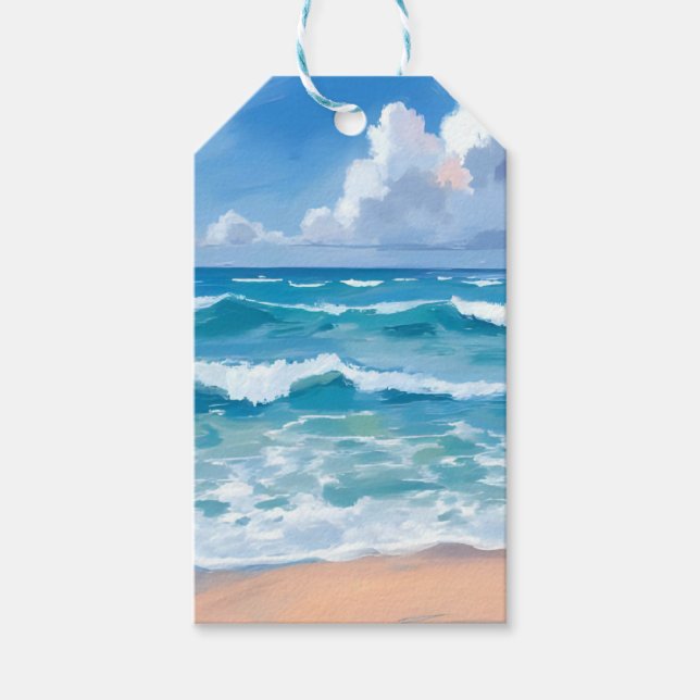 Blå havsvågor | Strand Hav Aquarell  Presentetikett (Framsidan)