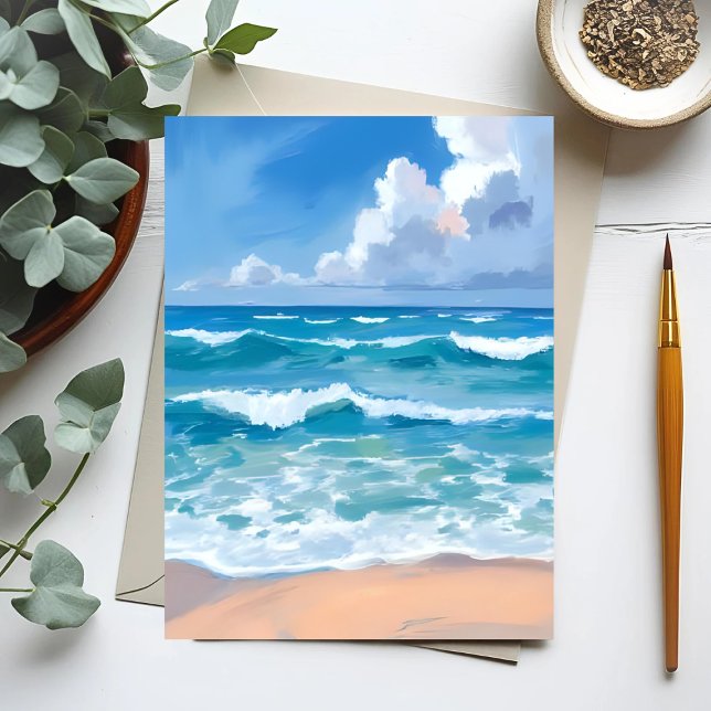 Blå havsvågor | Strand Hav Aquarell  Vykort (Skapare uppladdad)