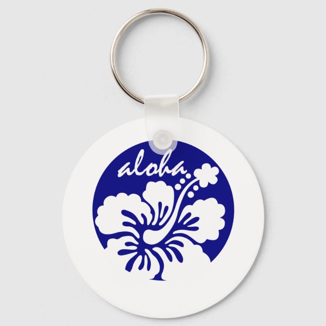 Blå Hawaii-blomma Nyckelring (Framsida)