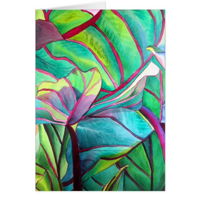 Blå Hawaii Tropical löv foliage art Hälsningskort (Framsidan)