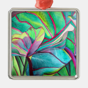 Blå Hawaii Tropical löv foliage art Julgransprydnad Metall