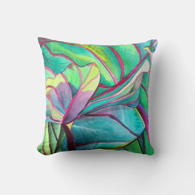 Blå Hawaii Tropical löv foliage art Kudde (Framsida)