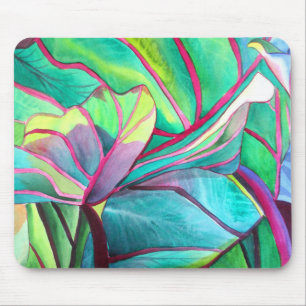 Blå Hawaii Tropical löv foliage art Musmatta