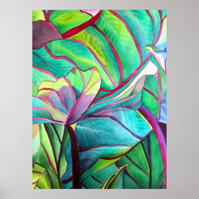 Blå Hawaii Tropical löv foliage art Poster (Framsidan)