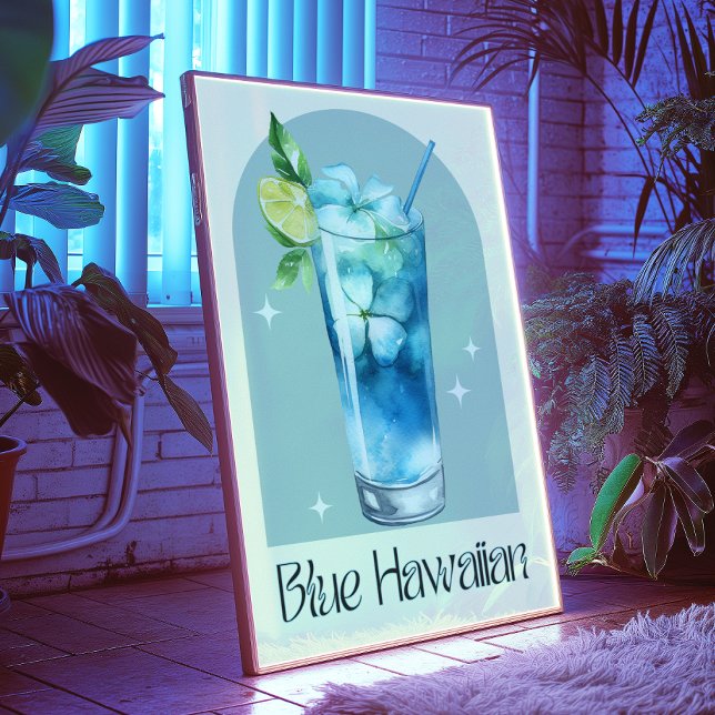 Blå hawaiian Art Print | Pub Decor Cocktail Poster (Skapare uppladdad)